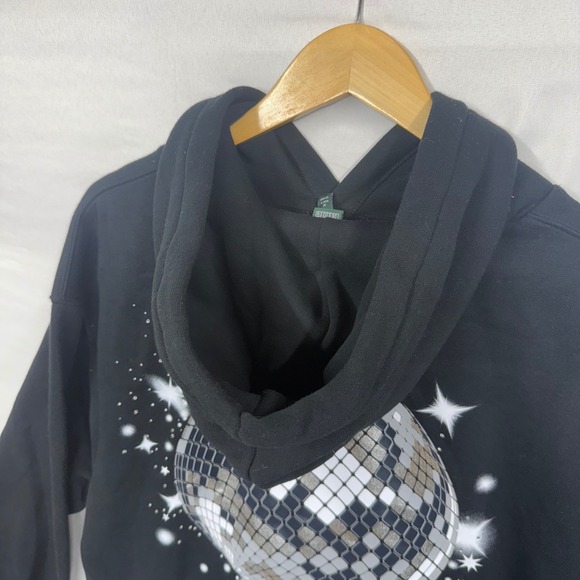 Wild Fable Black Hoodie Disco Ball Star Print Pullover Size M Y2K Rhinestone 70s - Picture 15 of 16